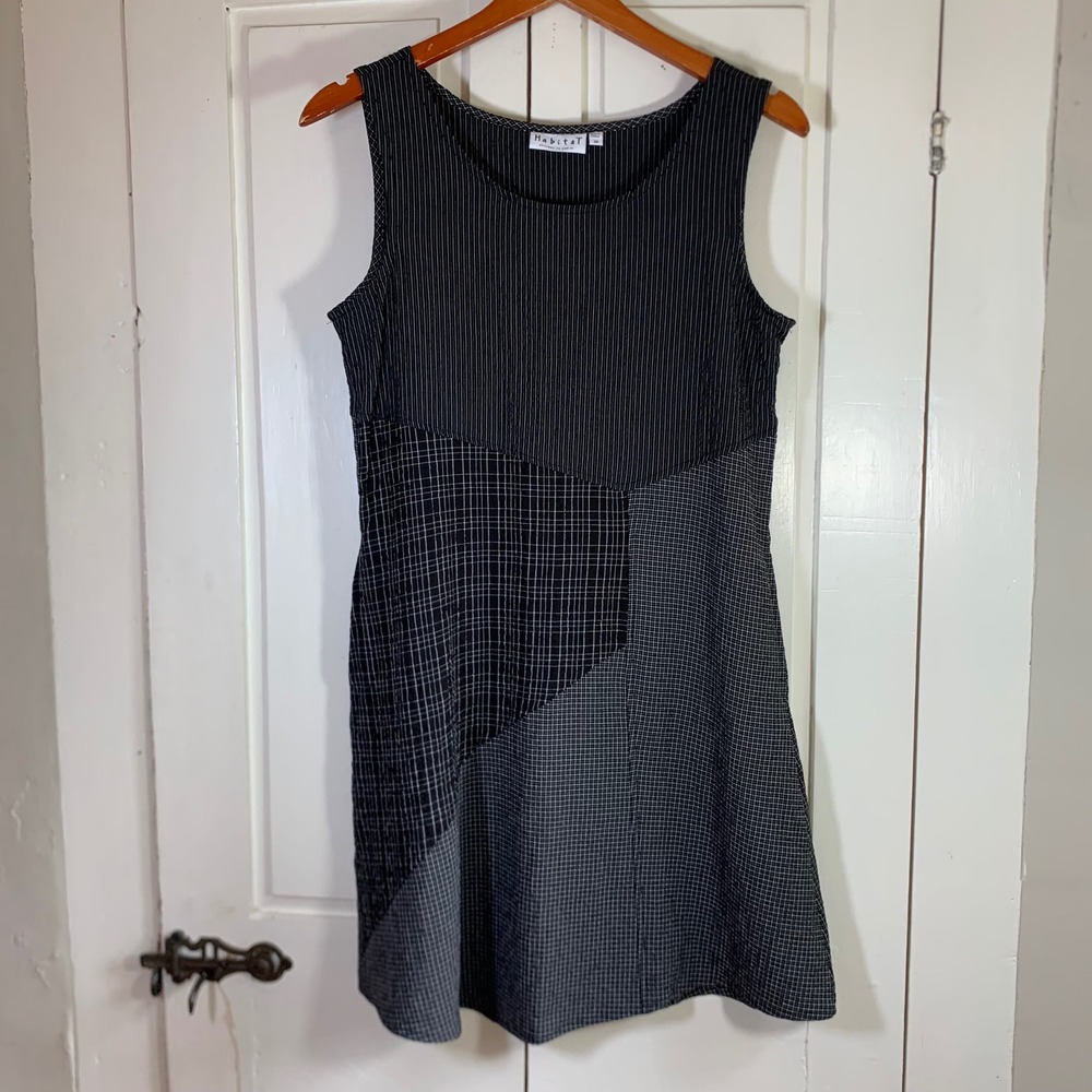 Habitat Women Black Mixed Print Pinstripe Grid Seersucker Shift Dress XS 25381